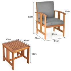 3-teiliges Akazienholz-Sofa-Set mit Kissen gepolstertes Sektionsgesprächs-Möbel-Set mit Couchtisch