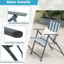 3-teiliges Balkonset Bistrotisch mit 2 Klappstühle Sitzgarnitur mit Robustem Metallgestell