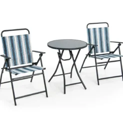 3-teiliges Balkonset Bistrotisch mit 2 Klappstühle Sitzgarnitur mit Robustem Metallgestell