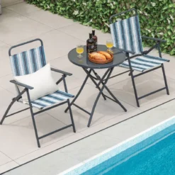 3-teiliges Balkonset Bistrotisch mit 2 Klappstühle Sitzgarnitur mit Robustem Metallgestell