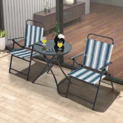 3-teiliges Balkonset Bistrotisch mit 2 Klappstühle Sitzgarnitur mit Robustem Metallgestell