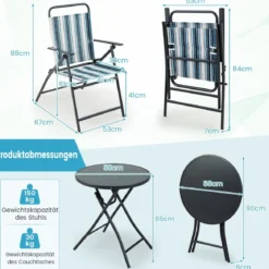 3-teiliges Balkonset Bistrotisch mit 2 Klappstühle Sitzgarnitur mit Robustem Metallgestell