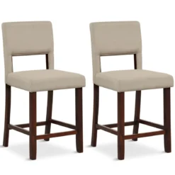 2-Teiliges Barstuhl-Set Leinen-Barhocker mit Ausgehöhlter Rückenlehne 48 x 52 x 98 cm Beige und Braun
