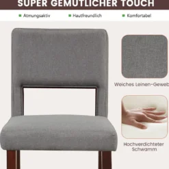 2-Teiliges Barstuhl-Set Leinen-Barhocker mit Ausgehöhlter Rückenlehne 48 x 52 x 98 cm Grau und Braun