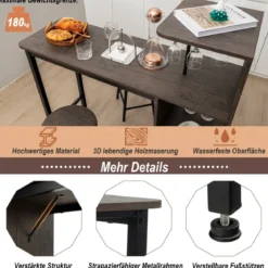 3-Teiliges Bartisch- & Stuhl-Set Esstisch-Set in Thekenhöhe Braun