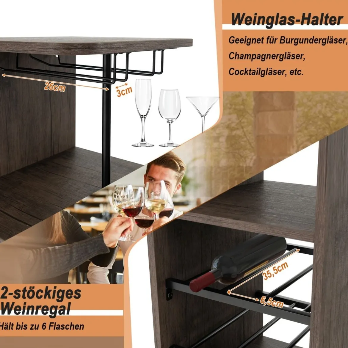 3-Teiliges Bartisch- & Stuhl-Set Esstisch-Set in Thekenhöhe Braun