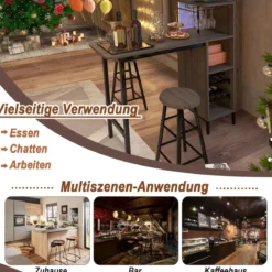 3-Teiliges Bartisch- & Stuhl-Set Esstisch-Set in Thekenhöhe Braun