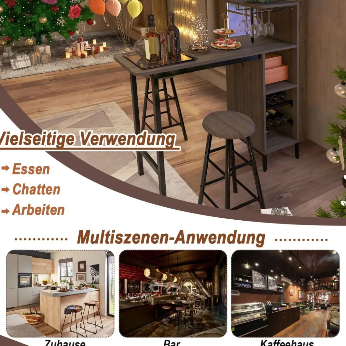 3-Teiliges Bartisch- & Stuhl-Set Esstisch-Set in Thekenhöhe Braun