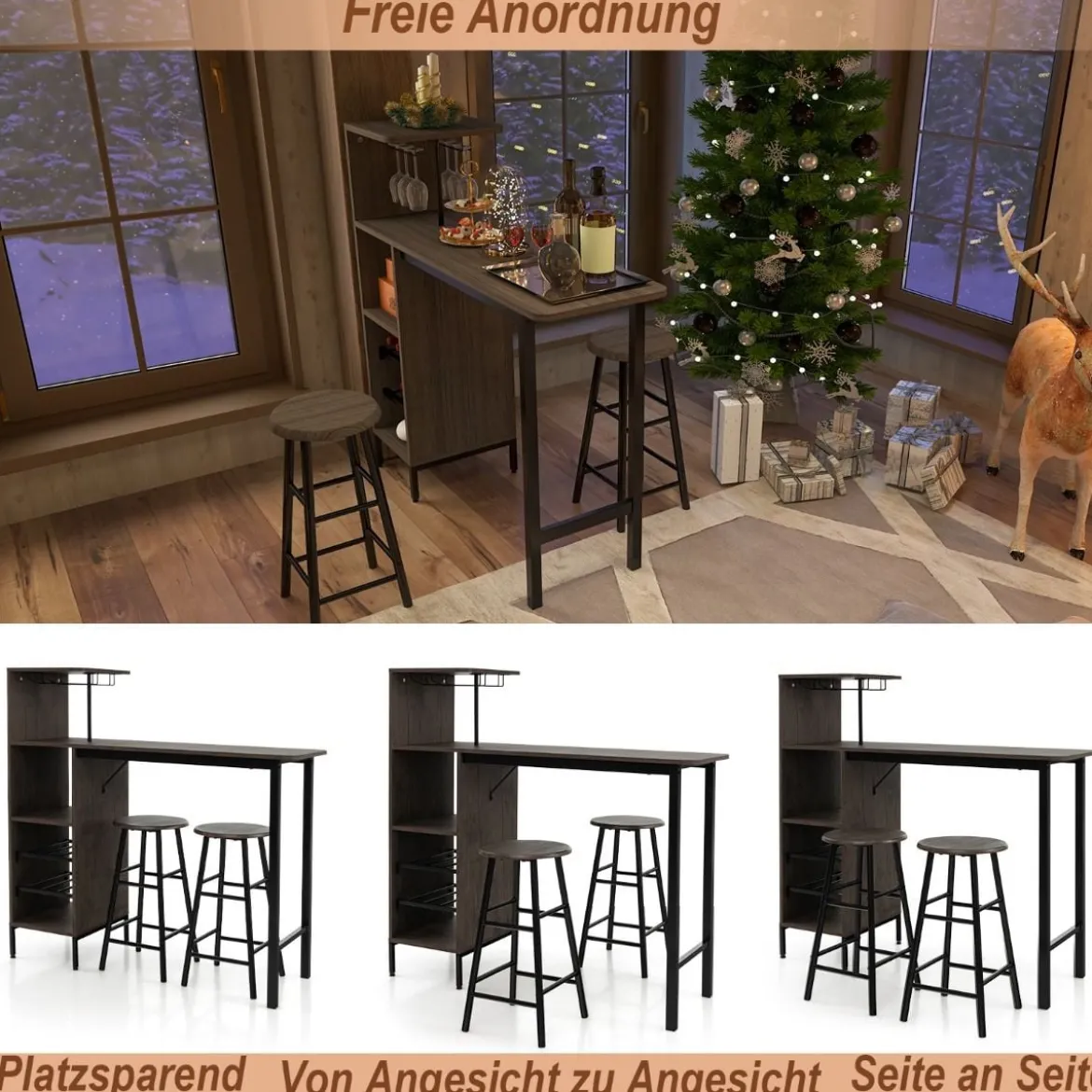 3-Teiliges Bartisch- & Stuhl-Set Esstisch-Set in Thekenhöhe Braun
