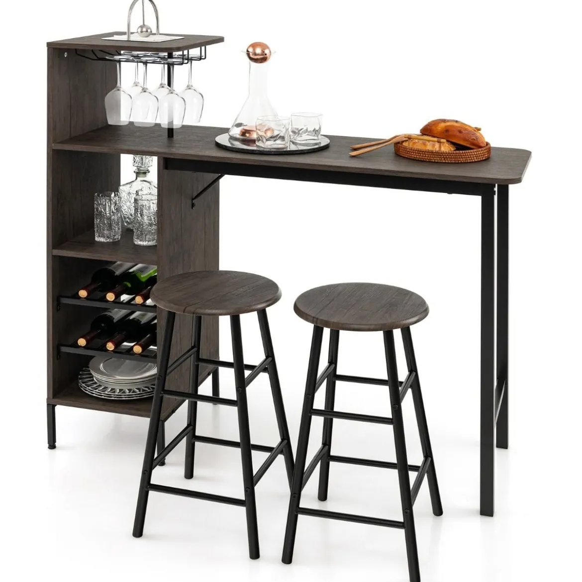 3-Teiliges Bartisch- & Stuhl-Set Esstisch-Set in Thekenhöhe Braun