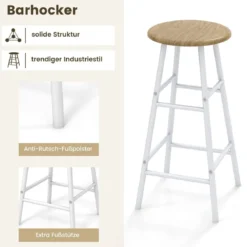 3-teiliges Bartisch- & Stuhl-Set Industrieller Pub-Tisch & Hocker Natur