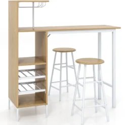 3-teiliges Bartisch- & Stuhl-Set Industrieller Pub-Tisch & Hocker Natur