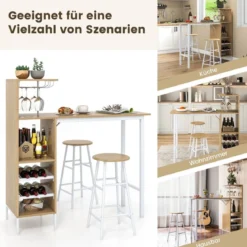 3-teiliges Bartisch- & Stuhl-Set Industrieller Pub-Tisch & Hocker Natur