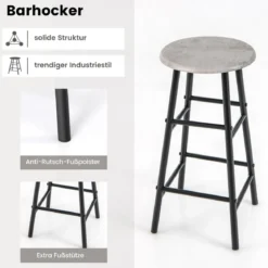 3-teiliges Bartisch- & Stuhl-Set Industrieller Pub-Tisch & Hocker Grau