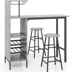 3-teiliges Bartisch- & Stuhl-Set Industrieller Pub-Tisch & Hocker Grau