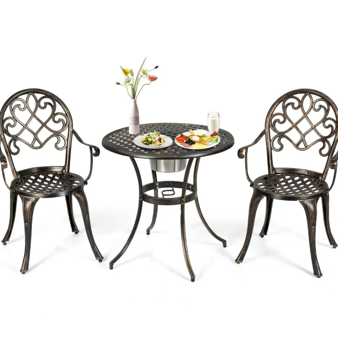 3- Teiliges Bistro-Set aus Gussaluminium für den Außenbereich Antikbronze