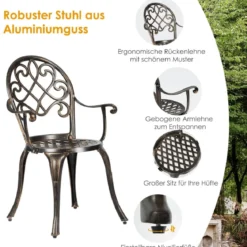 3- Teiliges Bistro-Set aus Gussaluminium für den Außenbereich Antikbronze