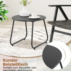 3-teiliges Bistro-Set für den Außenbereich Gartenmöbel-Set inkl. runder Beistelltisch & 2 Stühle aus Metallrahmen