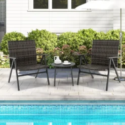 3-teiliges Bistro-Set für den Außenbereich Gartenmöbel-Set inkl. runder Beistelltisch & 2 Stühle aus Metallrahmen