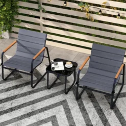 3-teiliges Bistro-Set für die Terrasse Outdoor-Gesprächsgruppe mit Polstern & Glas-Couchtisch Schwarz
