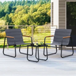 3-teiliges Bistro-Set für die Terrasse Outdoor-Gesprächsgruppe mit Polstern & Glas-Couchtisch Schwarz