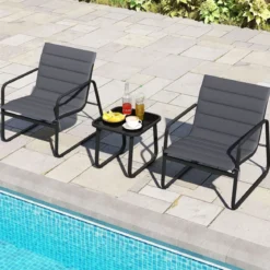 3-teiliges Bistro-Set für die Terrasse Outdoor-Stühle & Beistelltisch mit abnehmbaren Kissen Grau