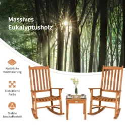 3-Teiliges Bistro-Set mit Schaukelstühlen aus Eukalyptusholz Natur
