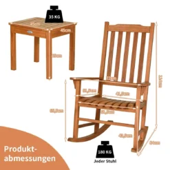 3-Teiliges Bistro-Set mit Schaukelstühlen aus Eukalyptusholz Natur