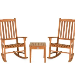 3-Teiliges Bistro-Set mit Schaukelstühlen aus Eukalyptusholz Natur