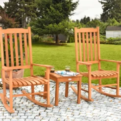 3-Teiliges Bistro-Set mit Schaukelstühlen aus Eukalyptusholz Natur