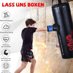 5 teiliges Boxsack Set für Kinder mit Boxhandschuhen Springseil Tragetasche Deckenhaken hängendes Boxausrüstung Schwarz