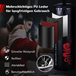 5 teiliges Boxsack Set für Kinder mit Boxhandschuhen Springseil Tragetasche Deckenhaken hängendes Boxausrüstung Schwarz