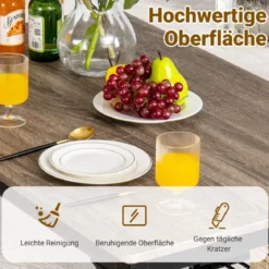 4-teiliges Esstisch Set Küchentisch mit 2 Stühlen & 1 Bank & Regal Industrie Essgruppe Grau