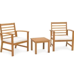 3-teiliges Gartenmöbel-Set aus Akazienholz mit Weichen Sitzkissen & Stabilem Akazienholzrahmen