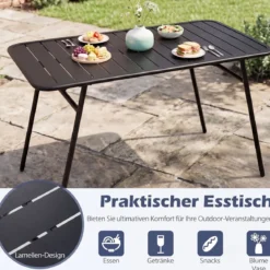 3-teiliges Gartenmöbel Set aus Metall Balkonmöbel mit Tisch & 2 Sitzbänke Belastbar bis 150 kg