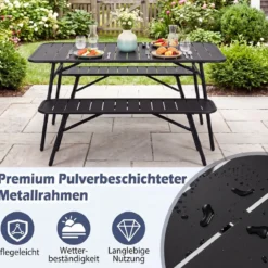 3-teiliges Gartenmöbel Set aus Metall Balkonmöbel mit Tisch & 2 Sitzbänke Belastbar bis 150 kg
