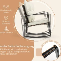 3-teiliges Gartenmöbel Set Balkonmöbel mit Kissen 2 Schaukelstühle und Tisch