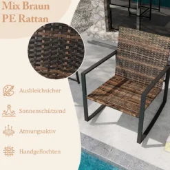 3-teiliges Gartenmöbel Set Balkonmöbel mit Kissen 2 Schaukelstühle und Tisch