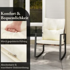 3-teiliges Gartenmöbel Set Balkonmöbel mit Kissen 2 Schaukelstühle und Tisch