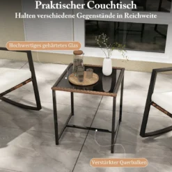 3-teiliges Gartenmöbel Set Balkonmöbel mit Kissen 2 Schaukelstühle und Tisch