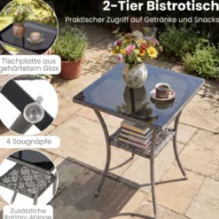 3-teiliges Gartenmöbel Set Balkon Set inkl. 2 Rattanstühle mit doppellagigem Tisch Beige/Grau