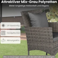 3-teiliges Gartenmöbel Set Balkon Set inkl. 2 Rattanstühle mit doppellagigem Tisch Beige/Grau