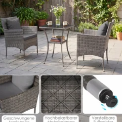 3-teiliges Gartenmöbel Set Balkon Set inkl. 2 Rattanstühle mit doppellagigem Tisch Beige/Grau