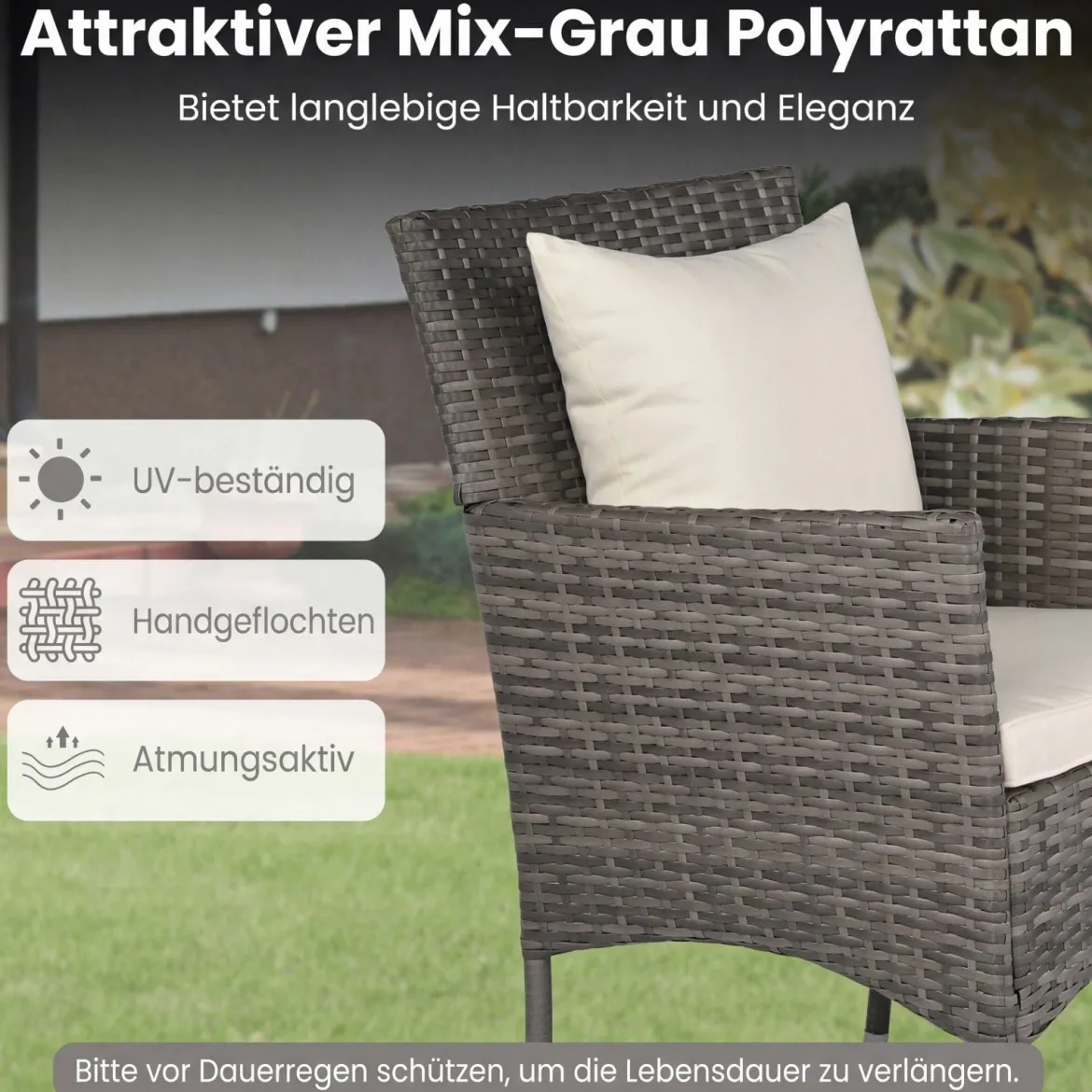 3-teiliges Gartenmöbel Set Balkon Set inkl. 2 Rattanstühle mit doppellagigem Tisch Beige/Grau