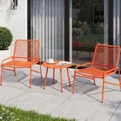 3-Teiliges Gartenmöbel Set Bistro-Set mit 2 Gartenstühle & Beistelltisch Balkonset für 2 Personen
