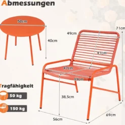 3-Teiliges Gartenmöbel Set Bistro-Set mit 2 Gartenstühle & Beistelltisch Balkonset für 2 Personen