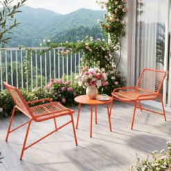 3-Teiliges Gartenmöbel Set Bistro-Set mit 2 Gartenstühle & Beistelltisch Balkonset für 2 Personen