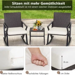 3-Teiliges Gartenmöbel-Set Handgewebte Schaukelstühle & Beistelltisch