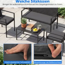 4-teiliges Gartenmöbel-Set Outdoor Rattan Stühle & Loveseat mit gehärtetem Glas-Couchtisch Grau