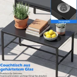 4-teiliges Gartenmöbel-Set Outdoor Rattan Stühle & Loveseat mit gehärtetem Glas-Couchtisch Grau